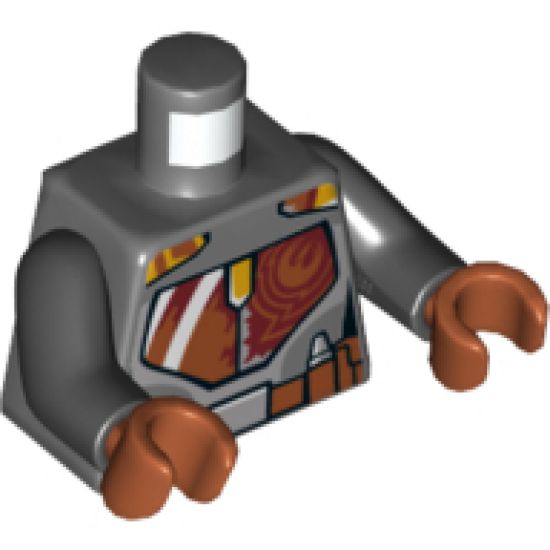 Torso SW Mandalorian Armor Plates Female Dark Red, Dark Orange, and Yellow with Rebel Starbird and Utility Belt Pattern (Sabine Wren) / Black Arms / Dark Orange Hands