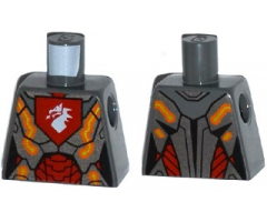 Torso Nexo Knights Female Armor with Orange and Gold Circuitry and White Dragon Head on Red Pentagonal Shield Pattern