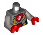 Torso Nexo Knights Female Armor with Orange and Gold Circuitry and White Dragon Head on Red Pentagonal Shield Pattern / Flat Silver Arms / Red Hands