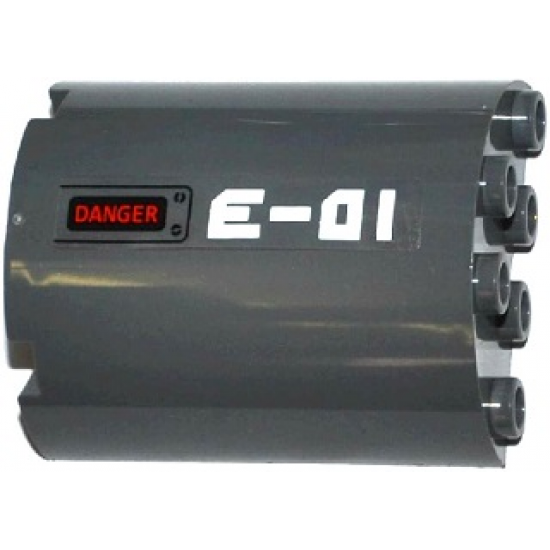 Cylinder Half 2 x 4 x 4 with 'E-01' and 'DANGER' Pattern Model Right Side (Sticker) - Set 60092