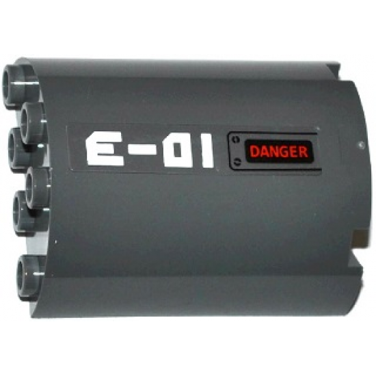 Cylinder Half 2 x 4 x 4 with 'E-01' and 'DANGER' Pattern Model Left Side (Sticker) - Set 60092