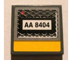 Tile 2 x 2 with Black 'AA 8404' on Grille and Yellow Line Pattern (Sticker) - Set 8404