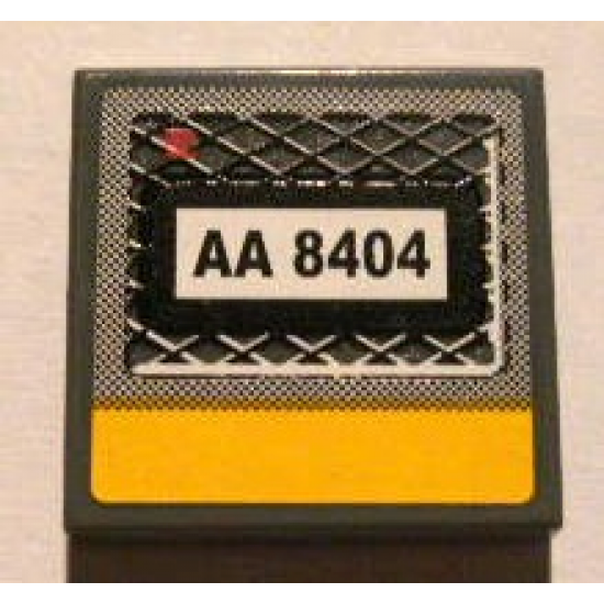 Tile 2 x 2 with Black 'AA 8404' on Grille and Yellow Line Pattern (Sticker) - Set 8404