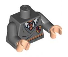 Torso Harry Potter Sweater and Tie Gryffindor Stripe and Shield Pattern / Dark Bluish Gray Arms / Light Nougat Hands