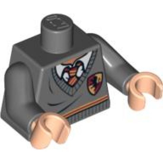 Torso Harry Potter Sweater and Tie Gryffindor Stripe and Shield Pattern / Dark Bluish Gray Arms / Light Nougat Hands