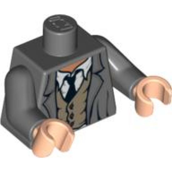 Torso Harry Potter Jacket with Rumpled Vest and Tie Pattern / Dark Bluish Gray Arms / Light Nougat Hands