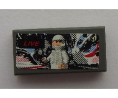 Tile 1 x 2 with White Minifigure Racer and 'LIVE' Pattern (Sticker) - Set 8161