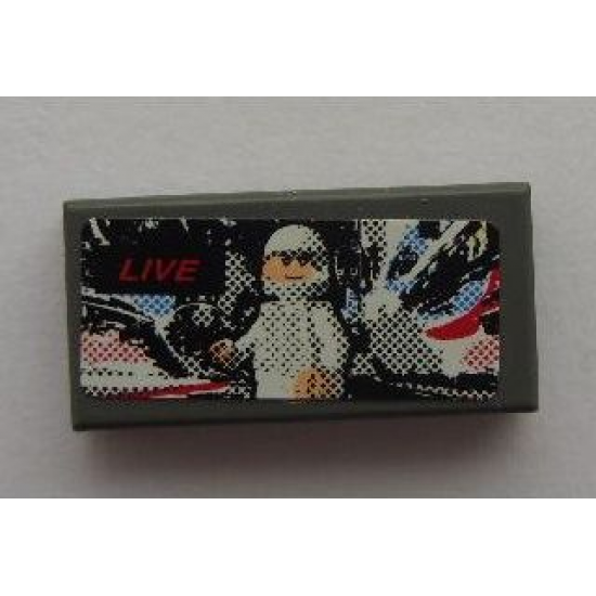 Tile 1 x 2 with White Minifigure Racer and 'LIVE' Pattern (Sticker) - Set 8161