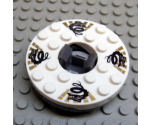 Turntable 6 x 6 x 1 1/3 Round Base with White Top with Black Dragons on Gold Pattern (Ninjago Spinner)