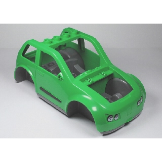 Duplo, Toolo Car Chassis Assembly with Bright Green Body and Dark Bluish Gray Interior