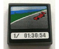 Tile 2 x 2 with Race Car and '1/ 01:30:54' on Screen Pattern (Sticker) - Set 8672