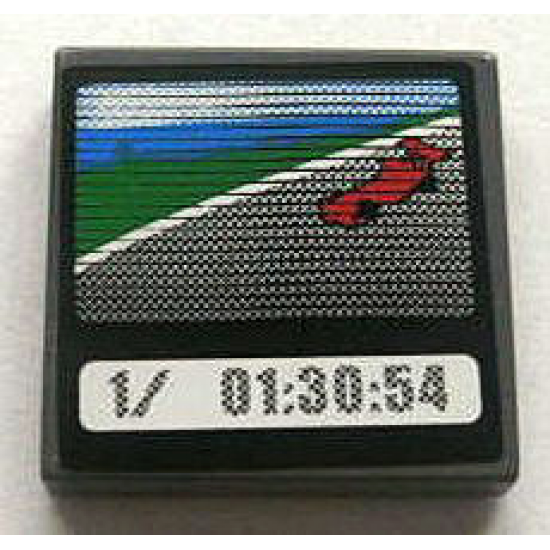 Tile 2 x 2 with Race Car and '1/ 01:30:54' on Screen Pattern (Sticker) - Set 8672
