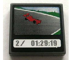 Tile 2 x 2 with Race Car and '2/ 01:29:19' on Screen Pattern (Sticker) - Set 8672