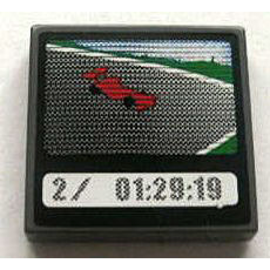 Tile 2 x 2 with Race Car and '2/ 01:29:19' on Screen Pattern (Sticker) - Set 8672