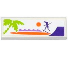 Tile 1 x 3 with Palm Tree, Sun, Female Skateboarder Silhouette and Ramp Pattern (Sticker) - Set 41099