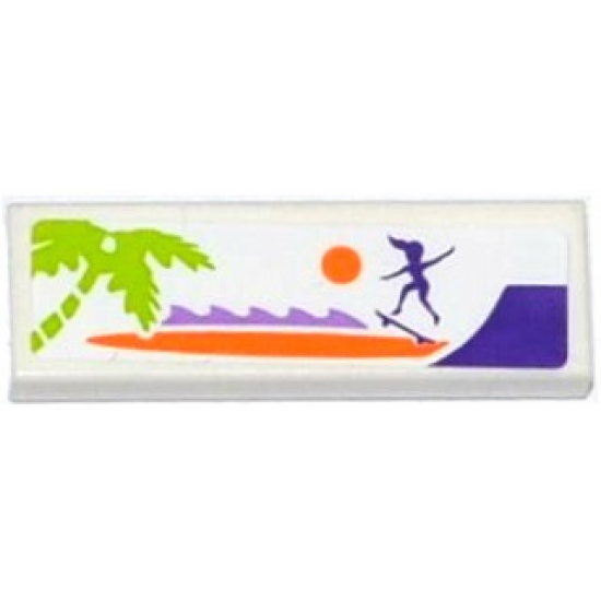 Tile 1 x 3 with Palm Tree, Sun, Female Skateboarder Silhouette and Ramp Pattern (Sticker) - Set 41099