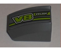 Slope, Curved 2 x 2 Lip with 'RUN' and 'V8' Pattern Model Left (Sticker) - Set 8192