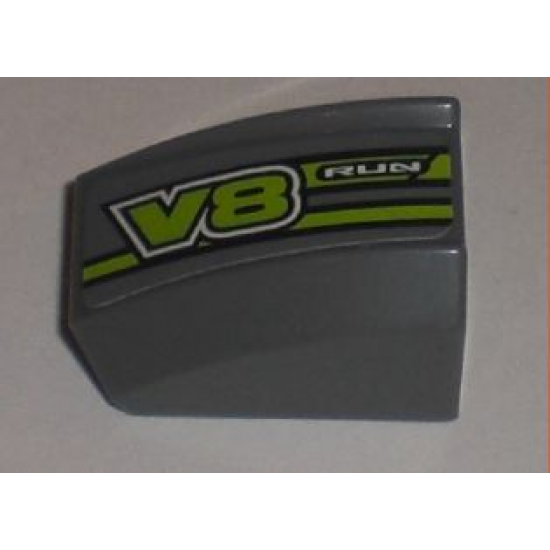 Slope, Curved 2 x 2 Lip with 'RUN' and 'V8' Pattern Model Left (Sticker) - Set 8192