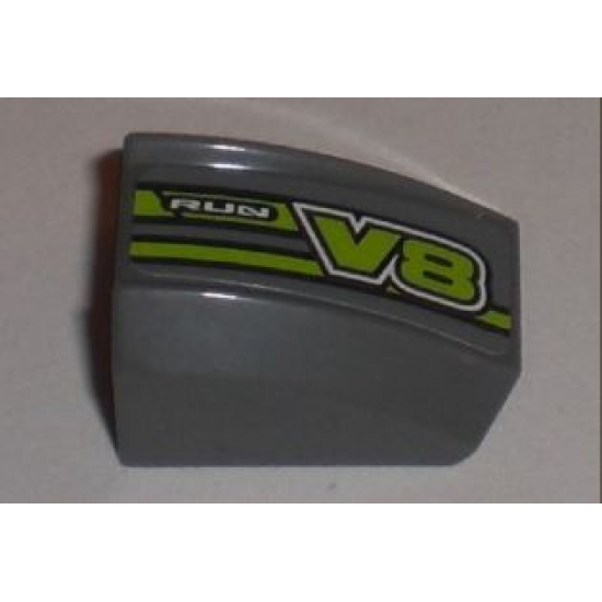 Slope, Curved 2 x 2 Lip with 'RUN' and 'V8' Pattern Model Right (Sticker) - Set 8192