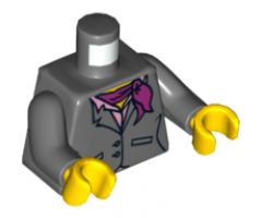 Torso Suit Jacket, Two Buttons, Pink Shirt and Magenta Scarf Pattern/ Dark Bluish Gray Arms / Yellow Hands