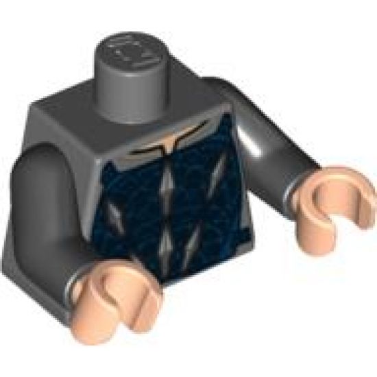 Torso Armor Vest with Silver and Dark Blue Pattern / Black Arms / Light Nougat Hands
