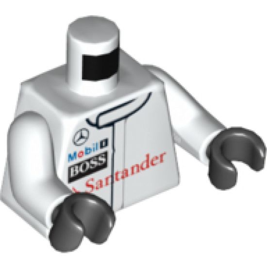 Torso Race Suit with Mercedes-Benz and Sponsor Logos on Front and 'Mercedes-Benz' on Back Pattern / White Arms / Black Hands