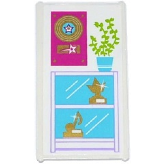 Glass for Window 1 x 4 x 6 with Gold Vinyl Record on Plaque, Plant and Trophy Cabinet Pattern (Sticker) - Set 41103