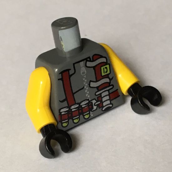 Torso Dino Vest with Dark Red Harness, 3 Bullets and Knife Pattern / Yellow Arms / Black Hands