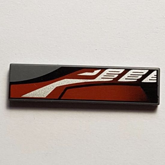 Tile 1 x 4 with Sleek Silver/Red/Black Pattern Left