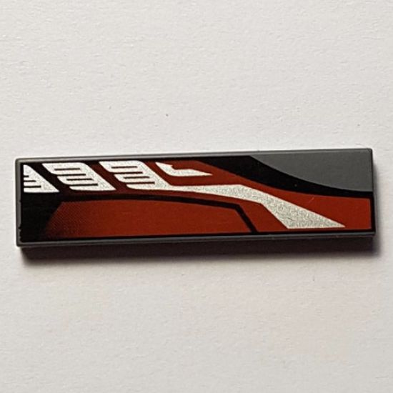 Tile 1 x 4 with Sleek Silver/Red/Black Pattern Right