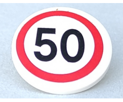 Road Sign 2 x 2 Round with Clip with Black Number 50 in Red Circle Pattern (Sticker) - Set 8401