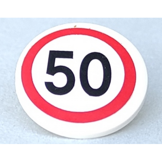 Road Sign 2 x 2 Round with Clip with Black Number 50 in Red Circle Pattern (Sticker) - Set 8401