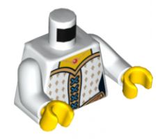 Torso Castle Female Corset with Gold Diamonds, Blue Laces, Gold Belt and Necklace with Red Round Jewel Pattern / White Arms / Yellow Hands