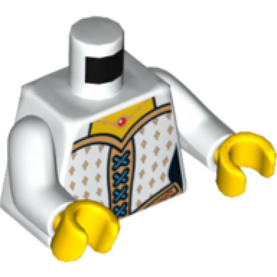 Torso Castle Female Corset with Gold Diamonds, Blue Laces, Gold Belt and Necklace with Red Round Jewel Pattern / White Arms / Yellow Hands