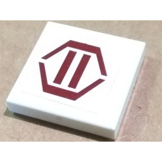 Tile 2 x 2 with Dark Red Hexagon and Two Stripes Pattern (Sticker) - Set 8085