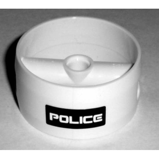 Cylinder 4 x 4 x 1 2/3 with Pin Holes and Center Bar with White 'POLICE' on Black Background Pattern (Sticker) - Set 5971