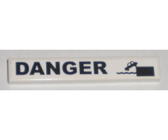 Tile 1 x 6 with Black 'DANGER' and Falling Car Pattern (Sticker) - Set 8196