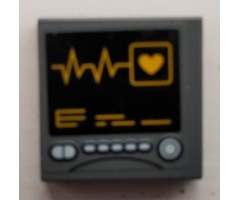 Tile 2 x 2 with Bright Light Orange Heart Beat Line on Black Screen with White Buttons Pattern (Sticker) - Set 60204