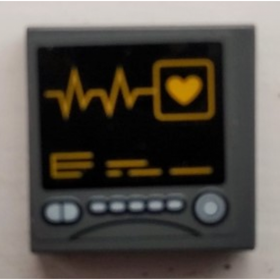 Tile 2 x 2 with Bright Light Orange Heart Beat Line on Black Screen with White Buttons Pattern (Sticker) - Set 60204