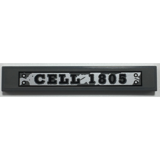 Tile 1 x 6 with Black 'CELL 1805' on Silver Weathered Name Plate Pattern (Sticker) - Set 70435