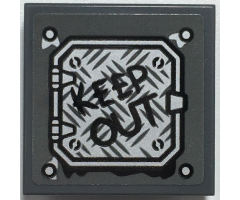 Tile, Modified 2 x 2 Inverted with Black 'KEEP OUT' on Silver Tread Plate Panel Pattern (Sticker) - Set 70435