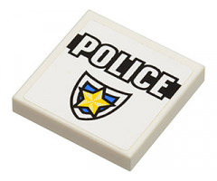 Tile 2 x 2 with 'POLICE' Black Line and Badge Pattern (Sticker) - Set 8196