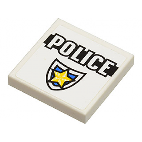 Tile 2 x 2 with 'POLICE' Black Line and Badge Pattern (Sticker) - Set 8196