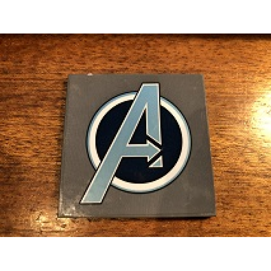 Tile 6 x 6 with Bottom Tubes with Metallic Light Blue Avengers Logo Pattern (Sticker) - Set 76131