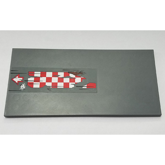 Tile 8 x 16 with Bottom Tubes with Red and White Tattered Checkered Flag, Arrow and Dirt Pattern (Sticker) - Set 70605