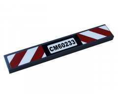 Tile 1 x 6 with White and Red Danger Stripes and License Plate 'CM60233' Pattern (Sticker) - Set 60233