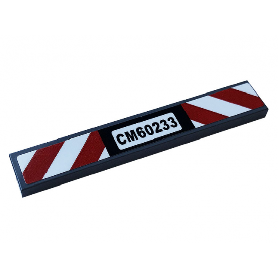 Tile 1 x 6 with White and Red Danger Stripes and License Plate 'CM60233' Pattern (Sticker) - Set 60233