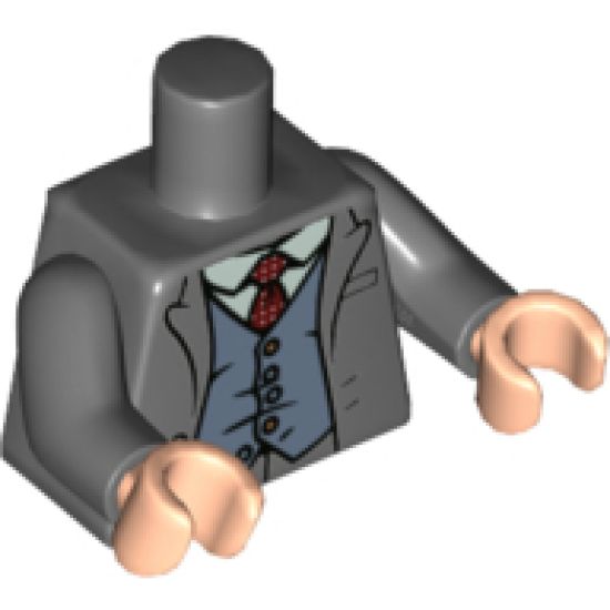 Torso Jacket, White Shirt, Red Tie with White Spots, Sand Blue Vest Pattern / Dark Bluish Gray Arms / Light Nougat Hands
