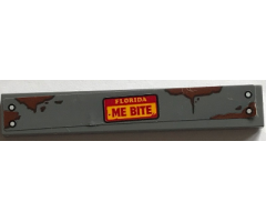 Tile 1 x 6 with 'FLORIDA' and 'ME BITE' and Reddish Brown Mud Splotches on Dark Bluish Gray Background Pattern (Sticker) - Set 70907