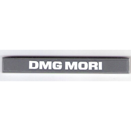 Tile 1 x 8 with White 'DMG MORI' on Dark Bluish Gray Background Pattern (Sticker) - Set 75876